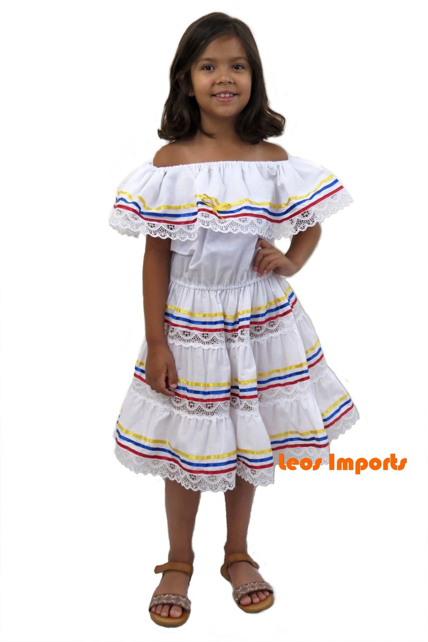 Ethnic Ribbons Dress Yellow, Blue, Red Columbian, Venezuelan, Ecuadorian  Dress