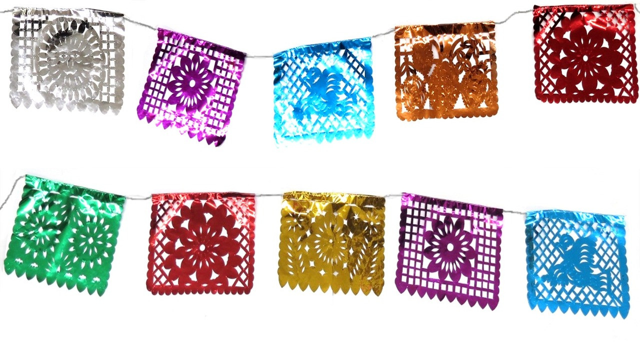 Metalic Picado Foil Mexican Banner Multicolor