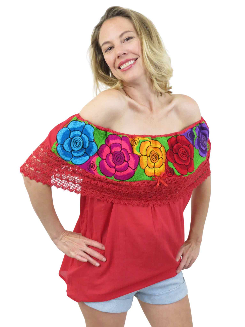 Handmade Mexican Off-Shoulder Embroidered Blouse – Oaxaca Floral