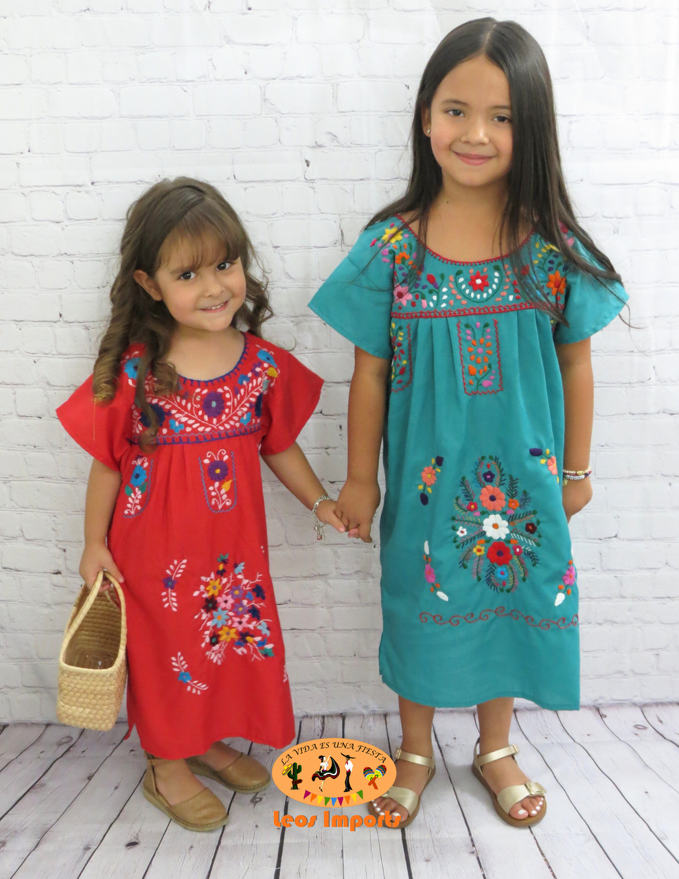 Puebla Mexican Dress w/ Belt Bata con Faja Vestido Flowers Blue M/L 1 Size  1812