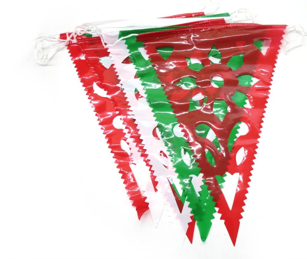 Mexican Party Fiesta Triangle Flags Plastic Papel Picado Banner 3 Color