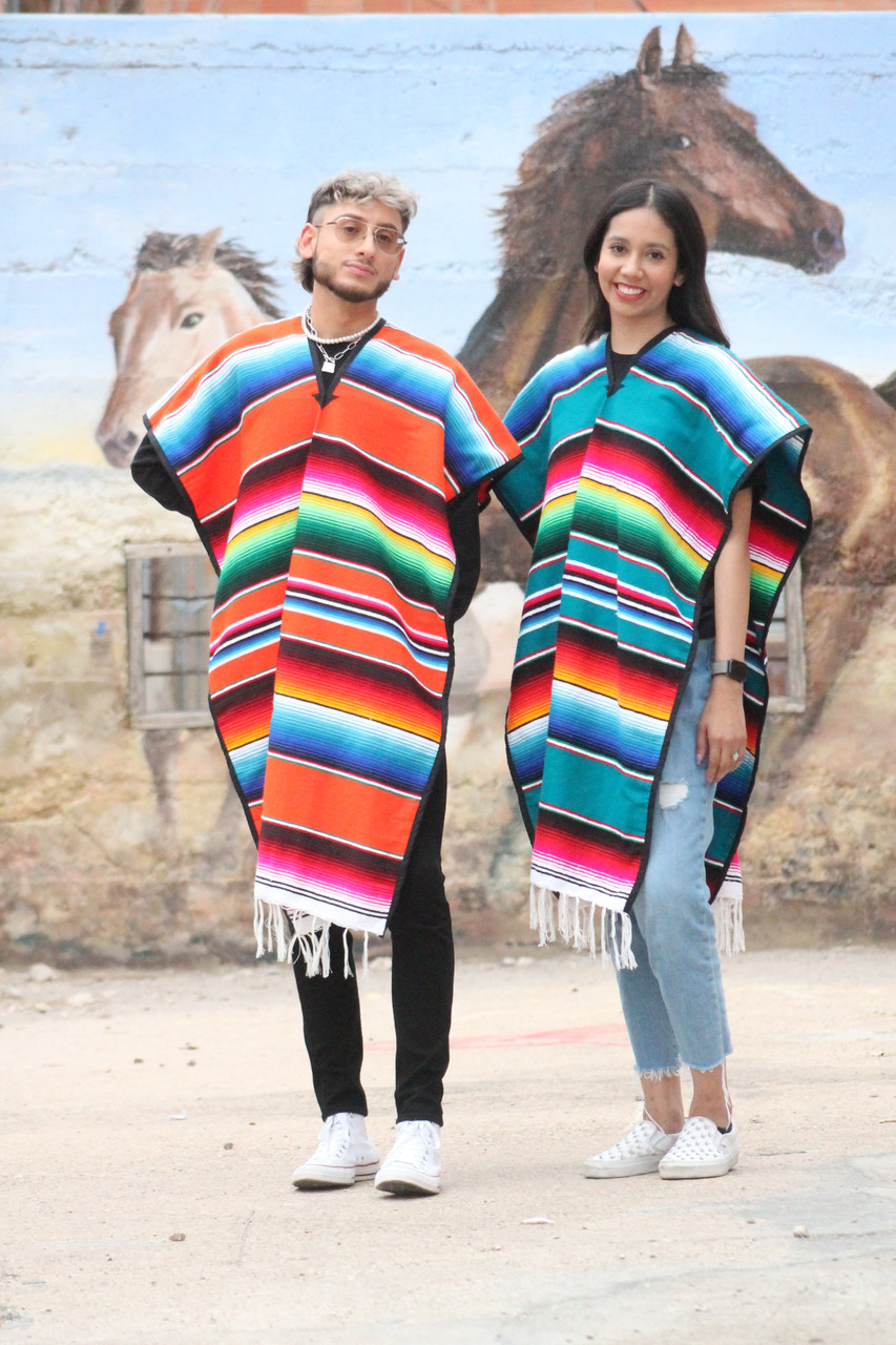 Mexican Poncho Serape | Stripped Poncho Adult and Youth | Unisex One Size