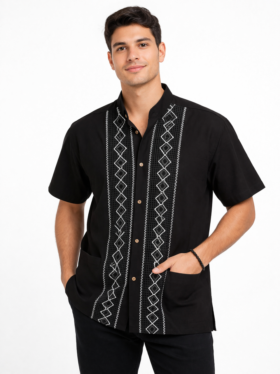 Mexican Shirt Guayabera Style Black for Men