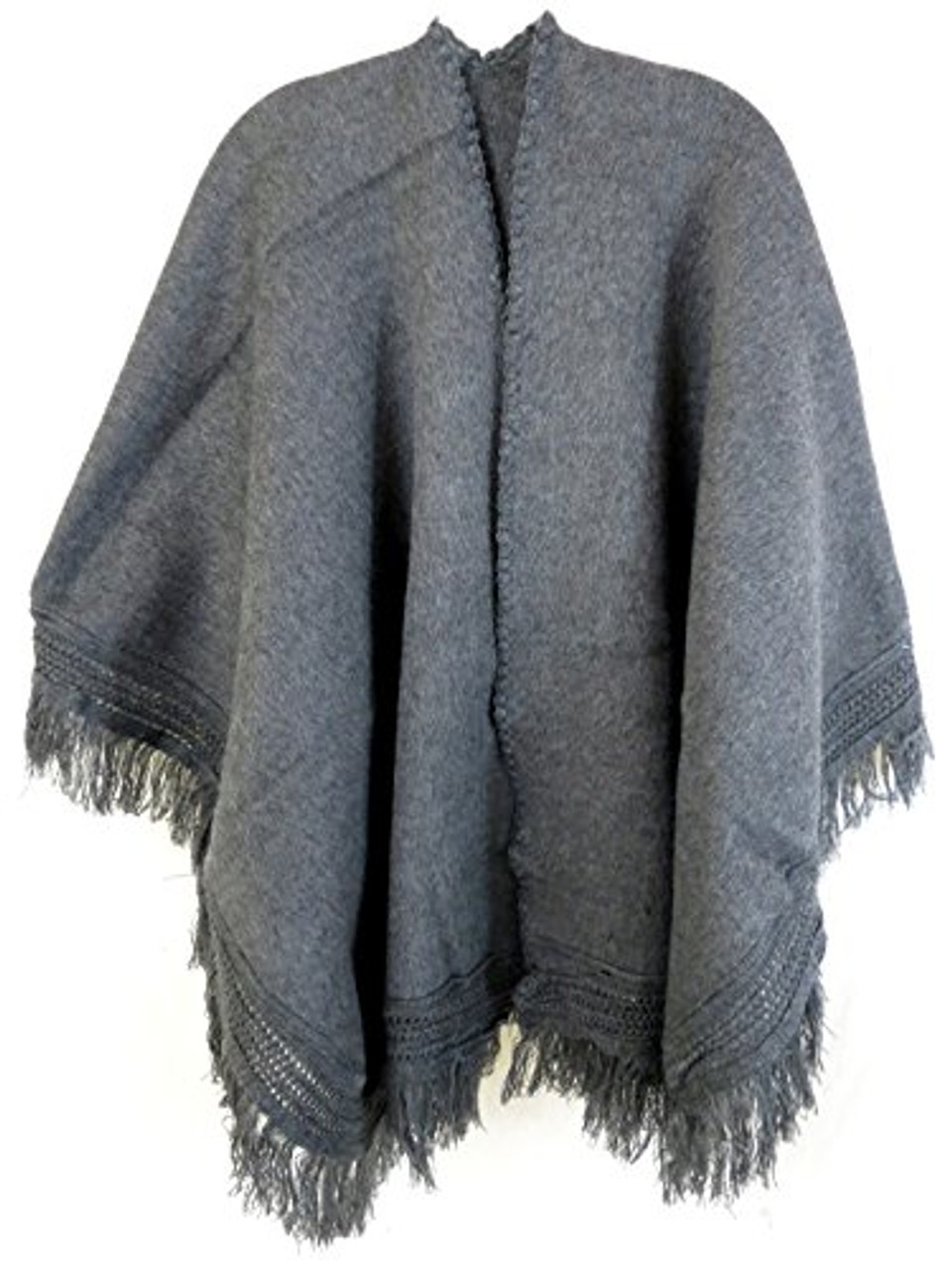 Ecuador Ethnic Wool Blend Solid Cape Shawl (Gray)