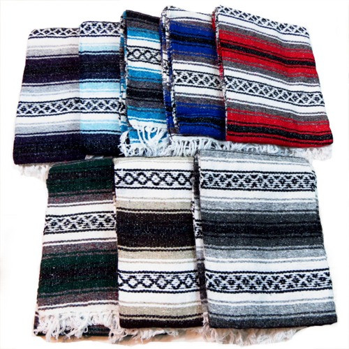 Traditional Mexican Striped Blanket with Fringe Edges – Multi