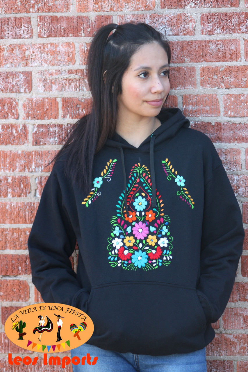 Mexican Hand Embroidered Hoodie Pullover