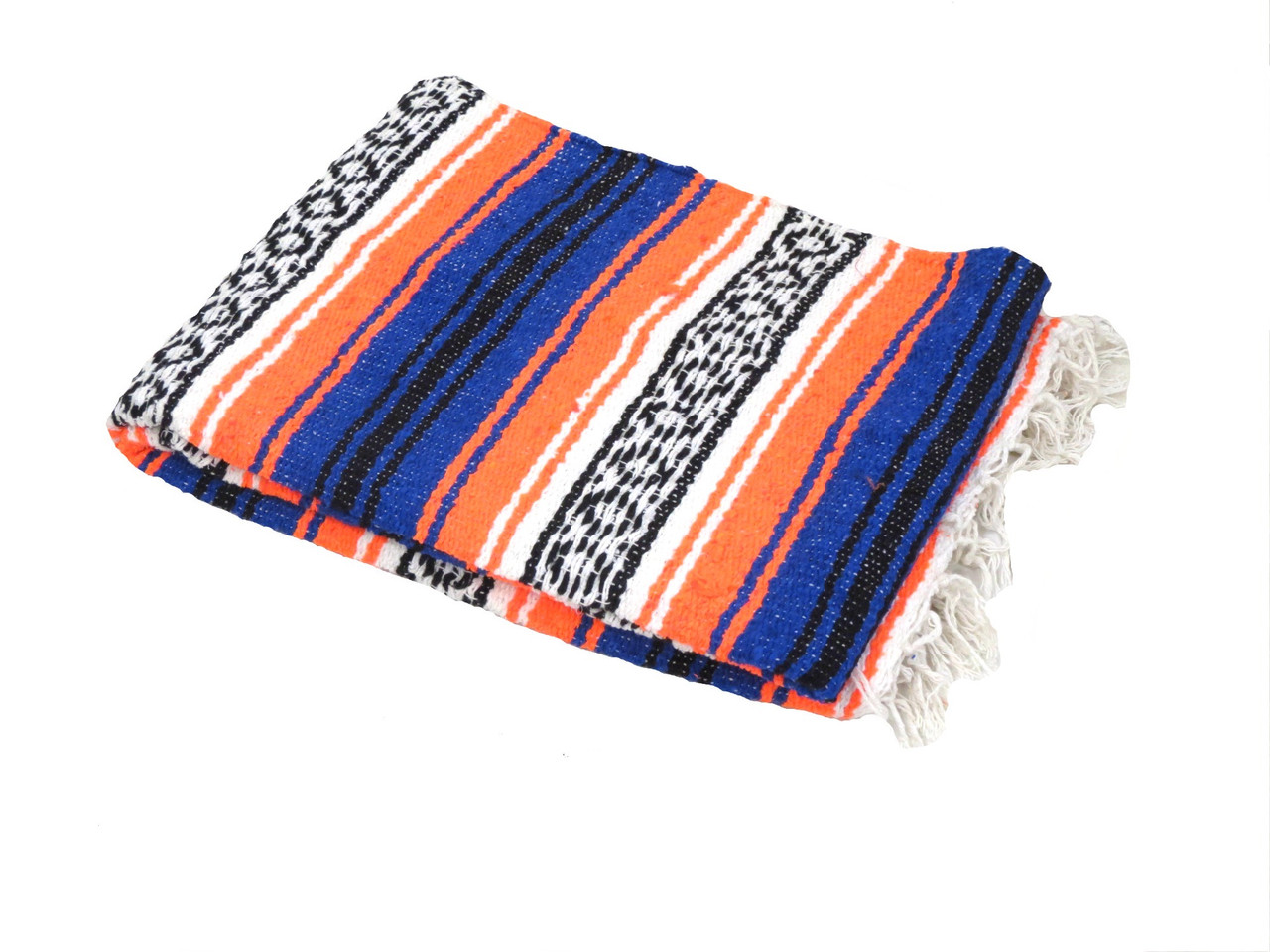 Handmade Classic Mexican Falsa Blankets 72x 49 Blue And Orange