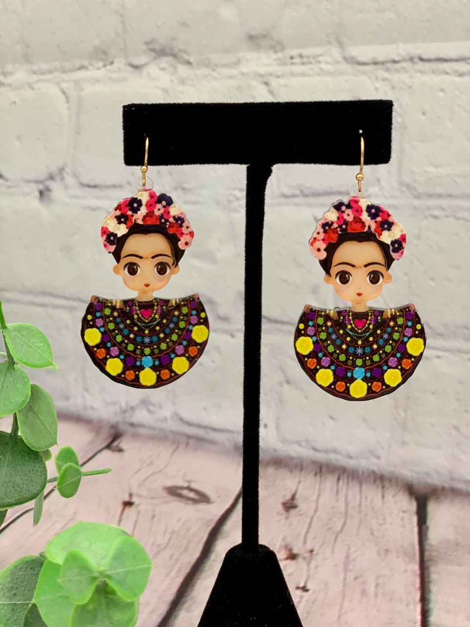Frida Kahlo Cartoon Multicolor Earrings - Vibrant Hand-Painted Accessories Inspired by The Iconic Mexican Artist
