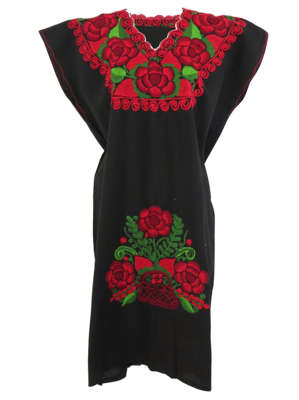 Mexican Dress Puebla Authentic Women's Hand Embroidered Floral Design