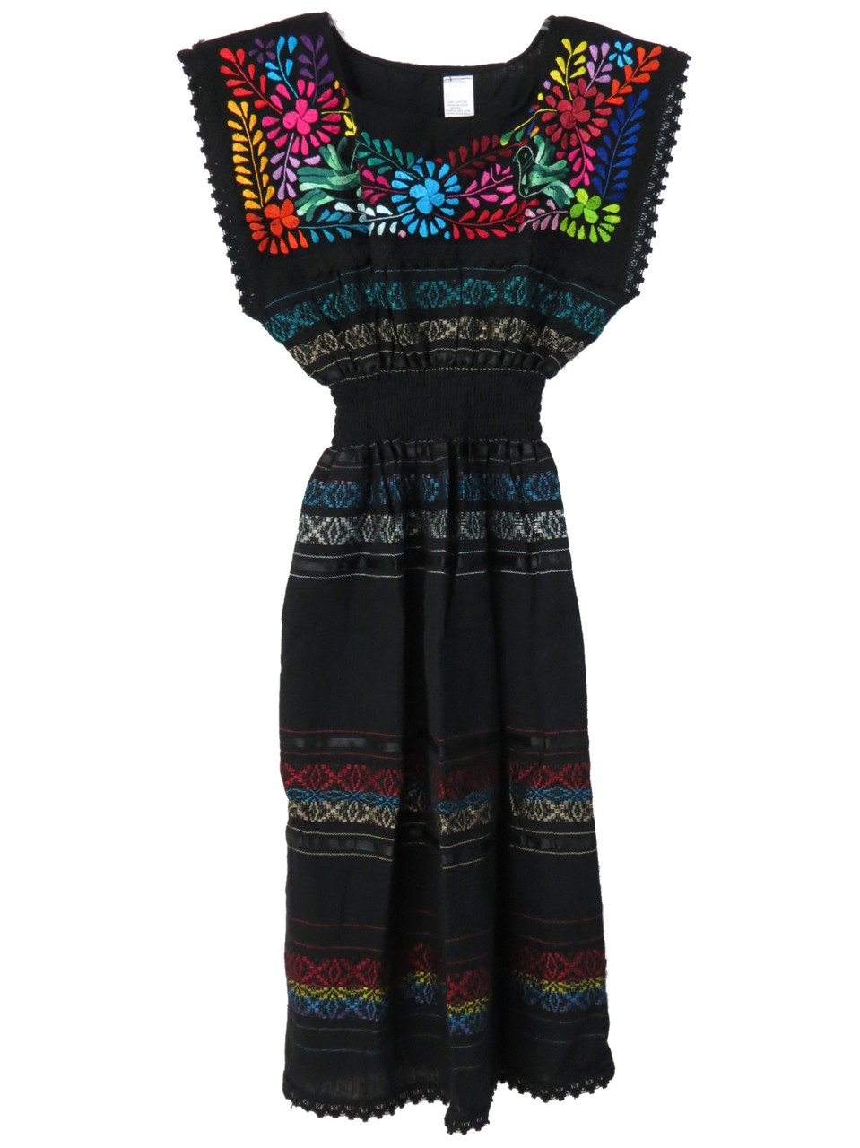 Mexican Dress Puebla Authentic Women's Hand Embroidered Floral Design