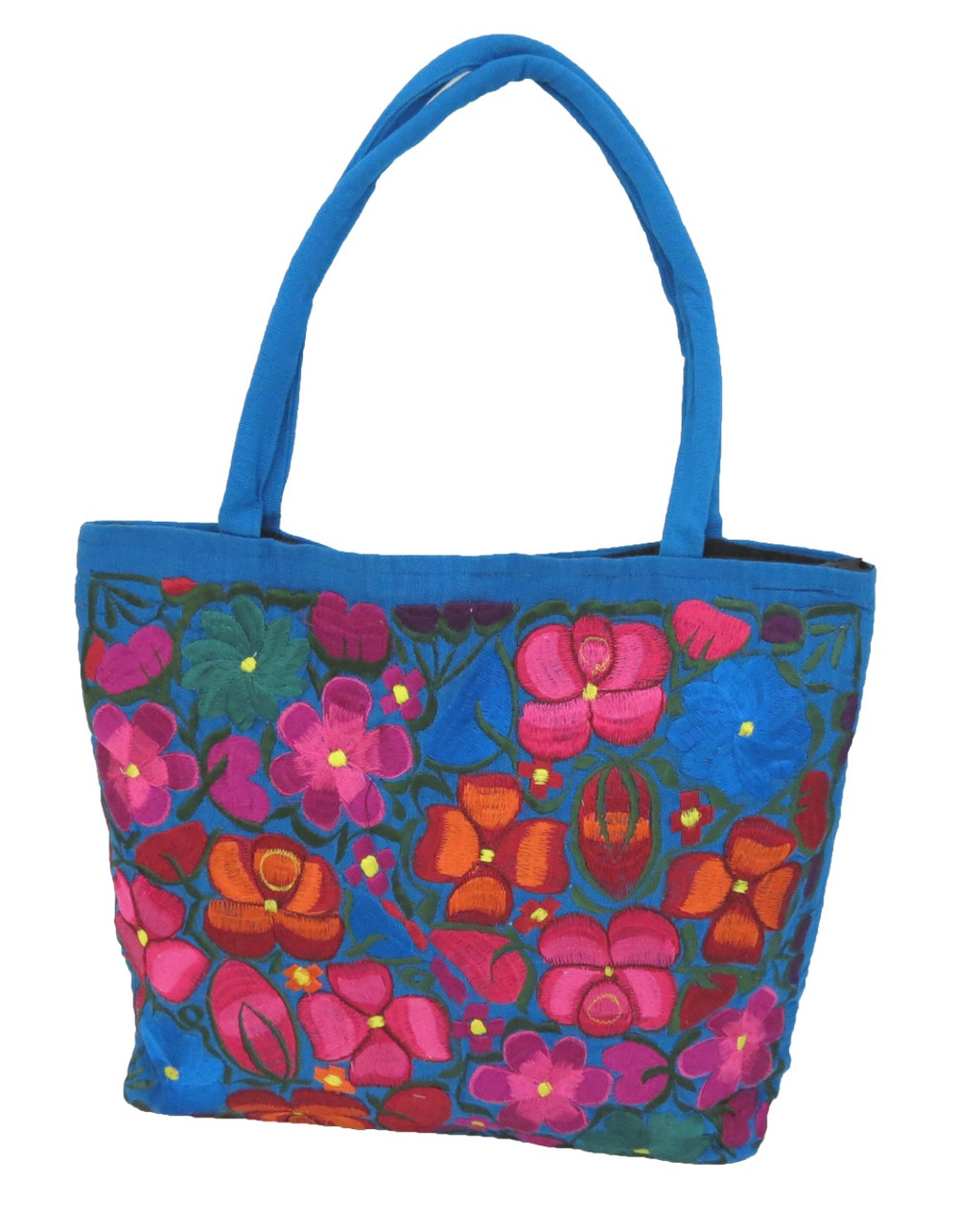 Hand Painted Floral Pattern in Teal & Navy Blue Tote Bag by