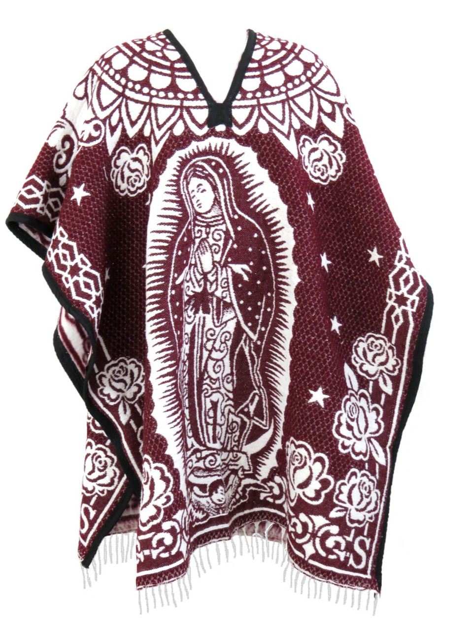 Mexican Poncho Virgen de Guadalupe Reversible Cobija Blanket