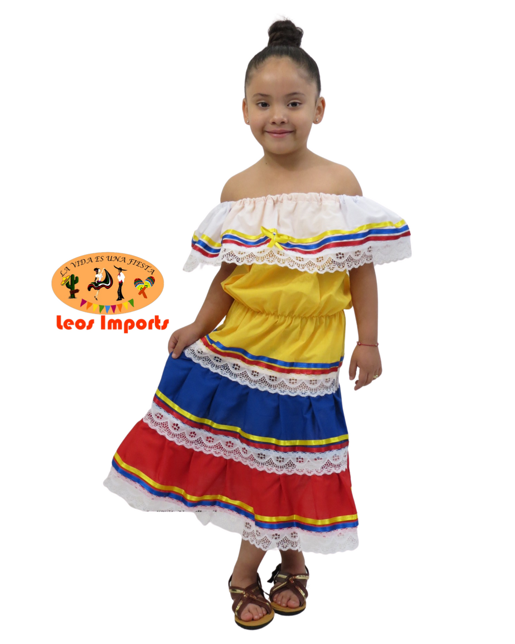 Ethnic Traditional Columbian girls dress, South America-Columbia country  dress, Ages 0-12, folklorico fiesta festive dress, handmade with care in  Mexico