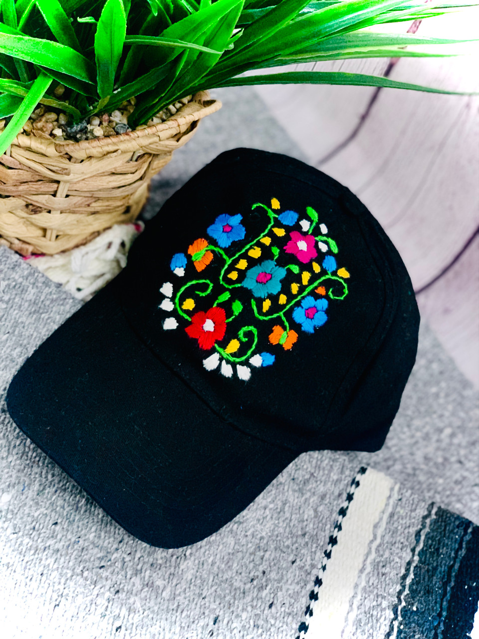 Floral Puebla Cap - Embroidered Design - One Size Fits
