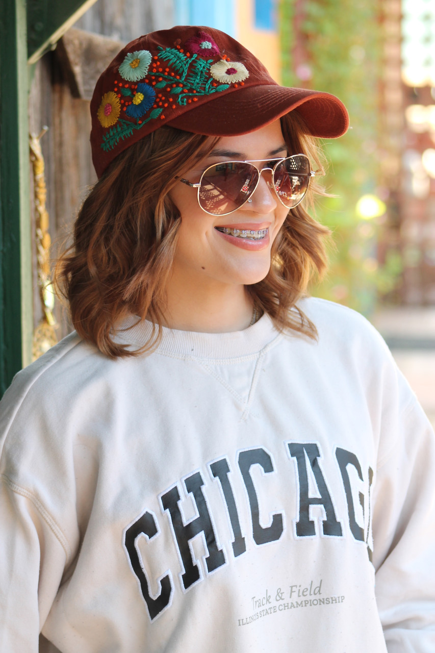 Floral Puebla Cap - Embroidered Design - One Size Fits