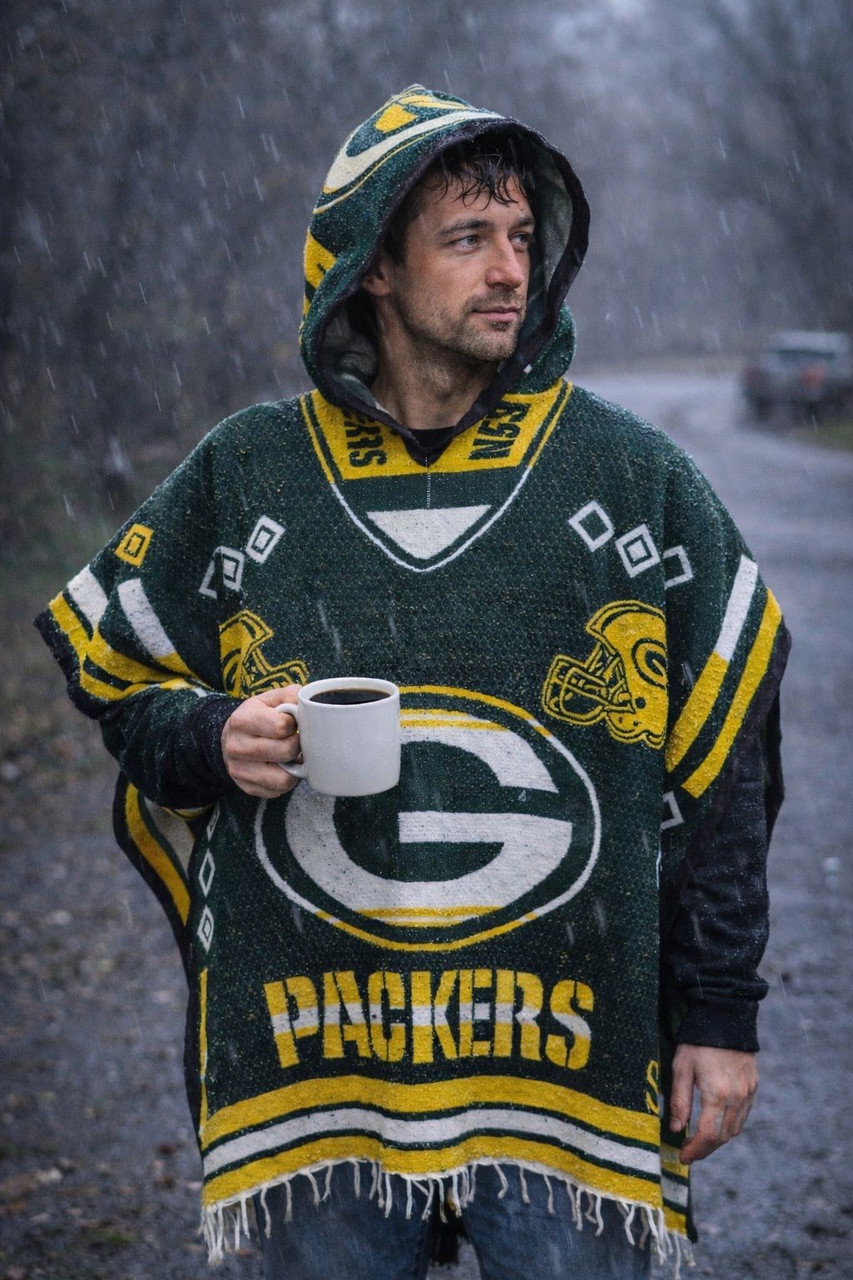 NFL Bay Packers Mexican Poncho with Hood - Authentic Handmade