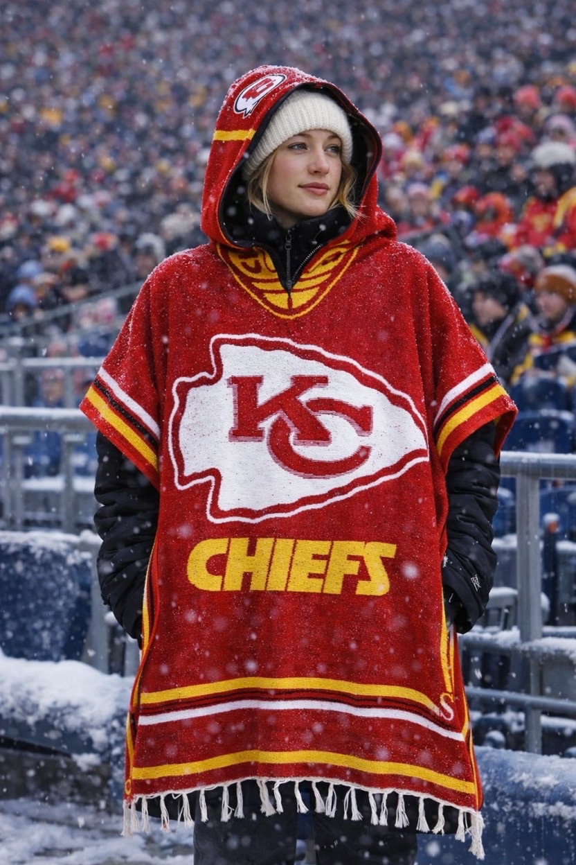 NFL Kansas City Chiefs Woven Poncho with Hoodie Adult One Size