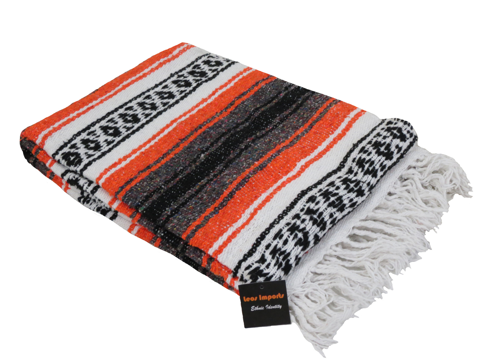 Leos Imports (TM) Handmade Classic Mexican Blankets 72"x 49" (Orange)