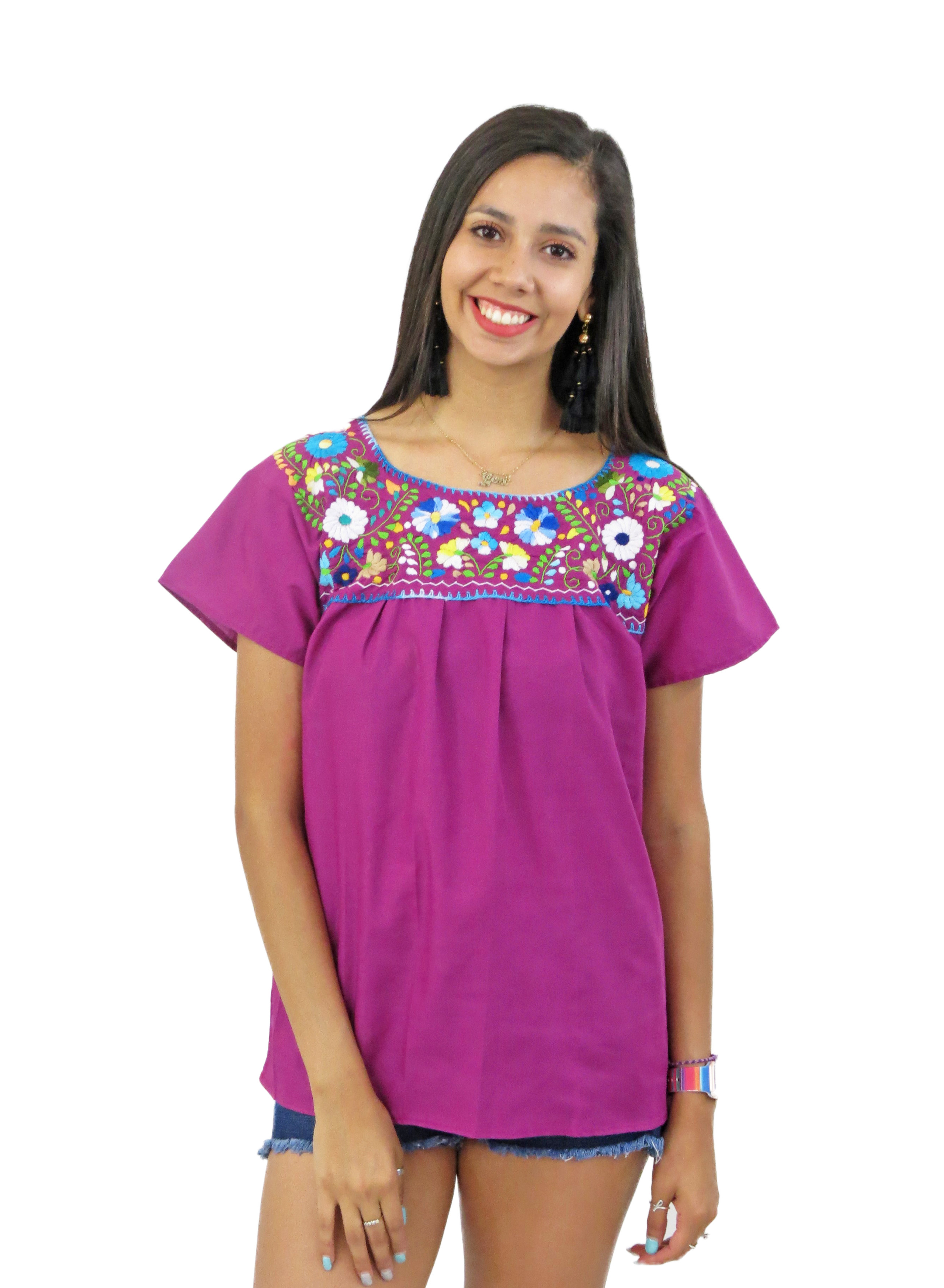 Mexican Floral Blouse Puebla | Hand-Embroidered | Short Sleeve ...
