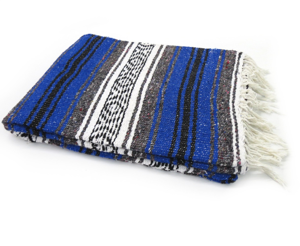 Leos Imports (TM) Handmade Classic Mexican Blankets 72"x 49" (Blue)