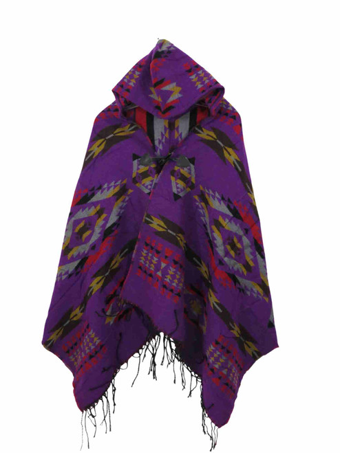 Women's Hooded Cape Shawl | Bohemian Aztec Print Cashmere Cotton Poncho