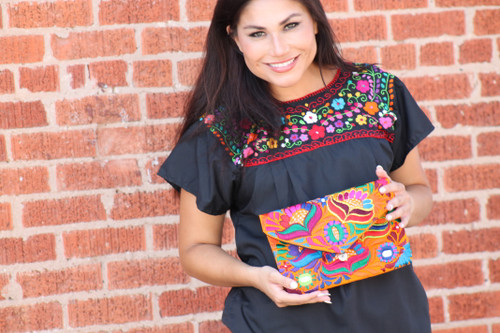 Handmade Mexican Embroidered Crossbody Purse – Multicolor Floral Fiesta Clutch & Wallet