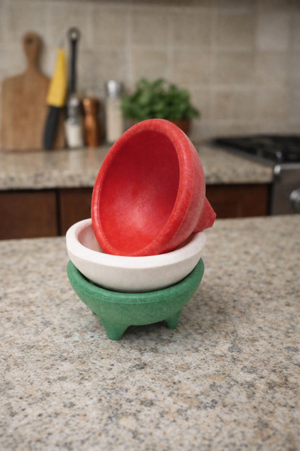 Mexican Molcajete Salsa Bowls Set of 3 – Red White Green Plastic Serving Bowls