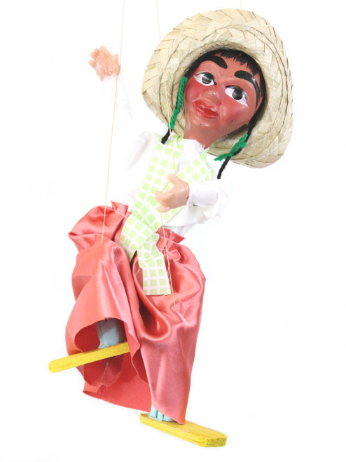 Mexican Marionette Toy Titere Adelita - Hand-Crafted Wooden Puppet with  Strings