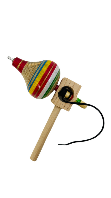 Mexican Trompo Spinning Top with Shoelace - Hand-Made Educational Wooden Toy 