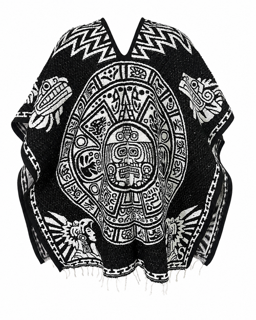 Authentic Mexican Poncho – Reversible Aztec Calendar Blanket Poncho for Men & Women