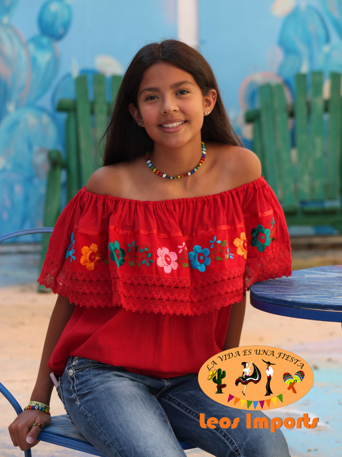 Mexican Oaxaca Embroidered Off the Shoulder Blouse | Vibrant Floral Design