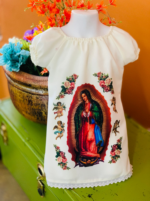 Mexican Dress Lupita for Girls Virgen de Guadalupe Dress Off White