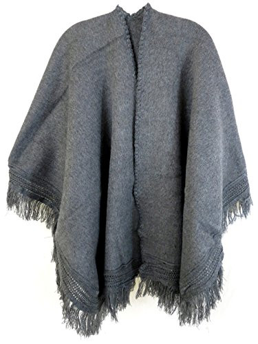 Ecuador Ethnic Wool Blend Solid Cape Shawl (Gray) 