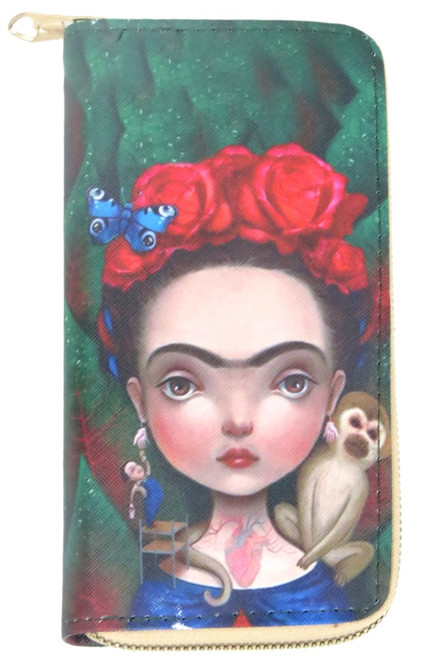 Frida Khalo Zipper Wallet | Stylish and Functional | Compact Size | Mexican Attire Accessory