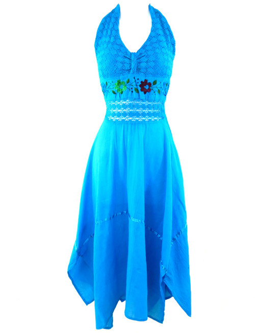 Ethnic Identity Leos Imports (TM) Mexican Halter Dress (Aqua)