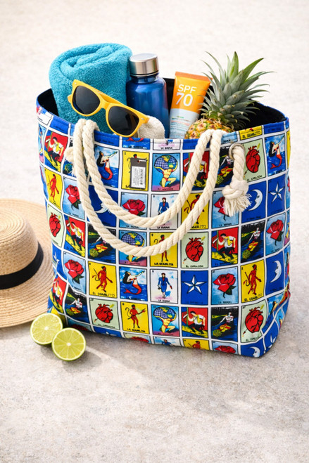 Multi Card Design Loteria Beach Tote Bag | Large Mexican Themed Tote for Beach and Everyday Use