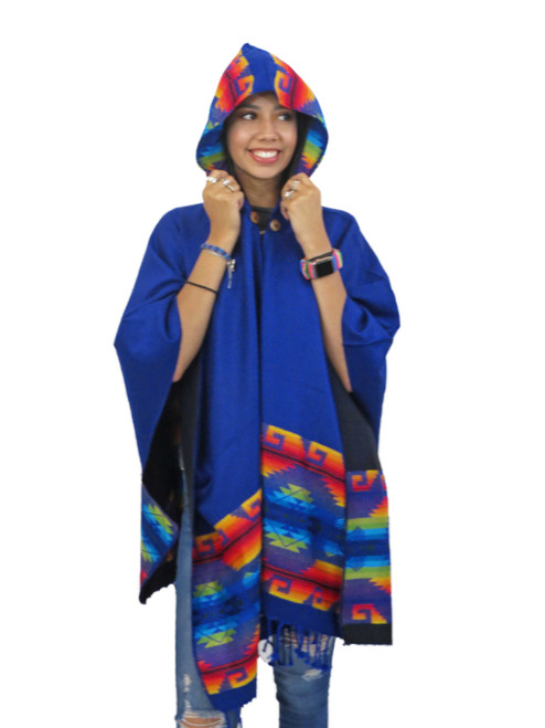 ecuador Cape with Hood in Royal Blue