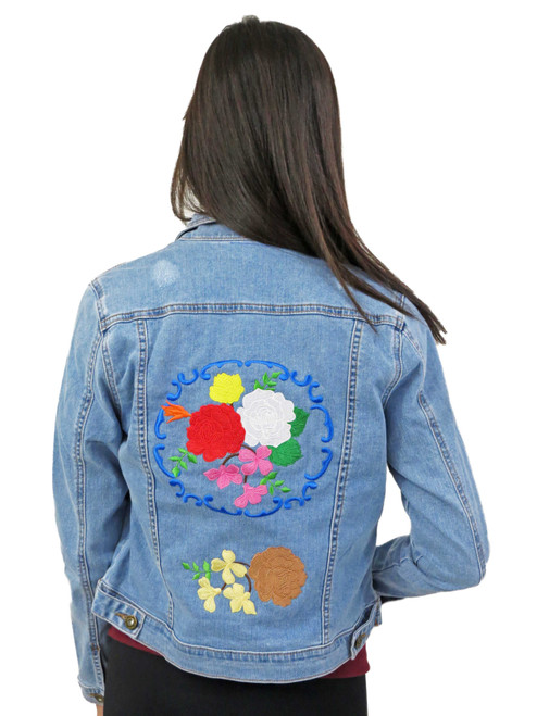 denim jacket rose embroidery