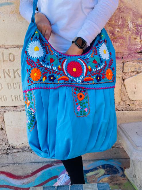 Hand Embroidered Mexican Tote Bag Puebla