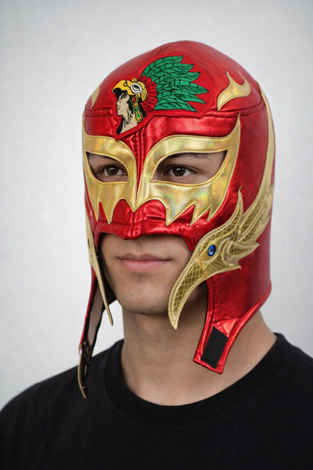 Rey Mysterio Adult Premium Lucha Libre Wrestling Mask (Pro-fit) -Red/Gold| Costume Wear | Mexican Lucha Libre Mask