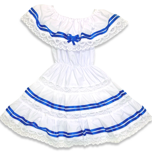 Hondurian, Salvadoran or Salvadorian, Uruguayan Colors Royal Blue Ribbons Girls Dress