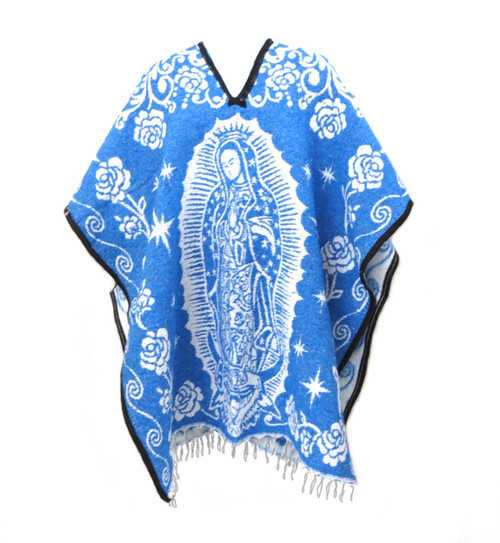 Authentic Mexican Poncho Virgin de Guadalupe Cobija (Royal Blue)