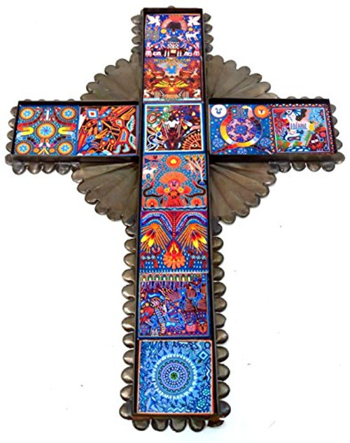 Huipil Huichol Decor Tin and Talavera Cross