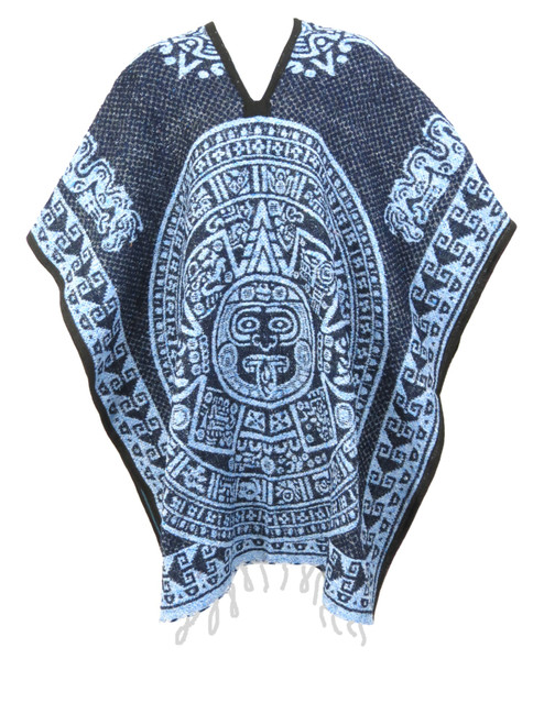 Aztec Calendar Poncho Navy - Periwinkle