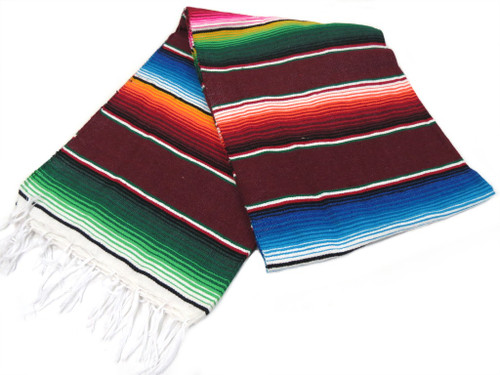 Mexican Serape Blanket, 84 x 55 Inches, Traditional Mexican Blanket, Handmade throw, made in Mexico with unique vibrant colorful threads - (Burgandy)