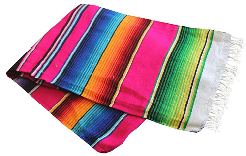 Mexican Serape Blanket, 84 x 55 Inches, Traditional Mexican Blanket, Handmade throw, made in Mexico with unique vibrant colorful threads - (Pink)