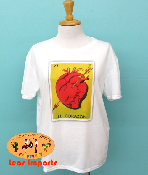 El Corazon Mexican Loteria Relaxed Fit White T Shirt Tees Cotton Shirts