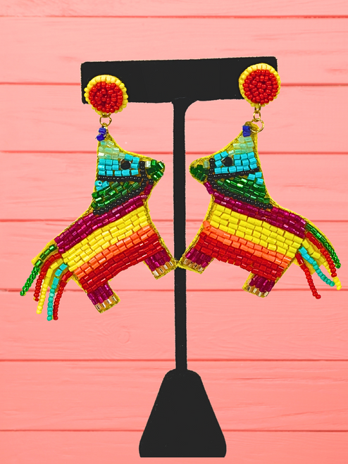 Piñata Burro Earrings | Handmade Multicolored Beaded Accessories for Festive and Playful Style Statements