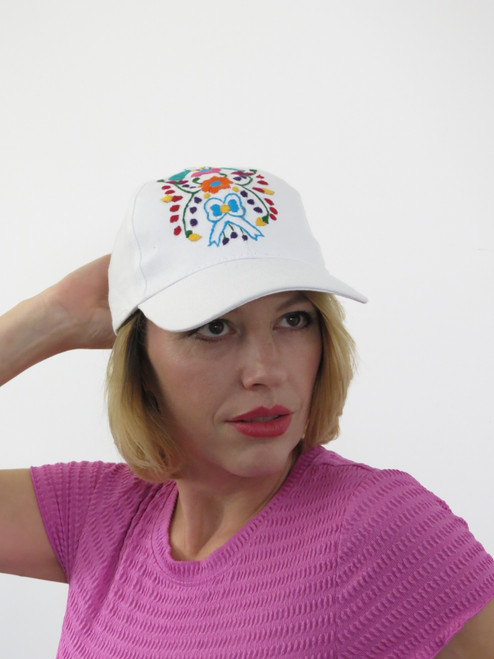 Mexican Floral Puebla Embroidered Cap | Mexican Flowers | One Size Fit 