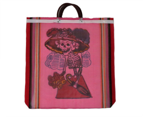 La Catrina Produce Market Tote Bag Recycled - 18 SQ inch - Mexico Folk Art - Made from Recycled Plastic Bottles - Fiber Printed